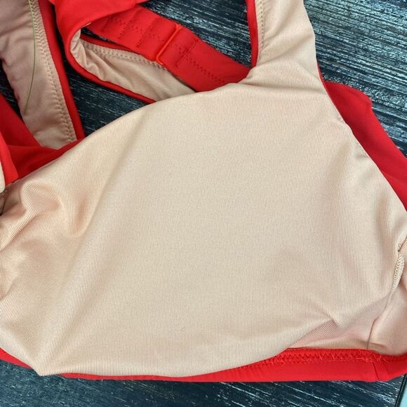 J Crew Red 2 Piece Square Neck High Waist Ruched Bikini Swim Suit XL NEW - Picture 8 of 10